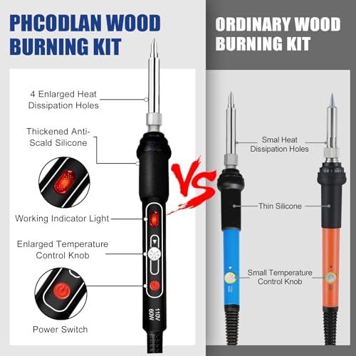 Wood Burning Kit, 163 Pcs Wood Burner Tool Kit with letters and numbers, Pyrography Pen with Adjustable Temperature Control Various Tips Stencils, Woodworking Leather Embossing Carving Soldering-black - Image 2