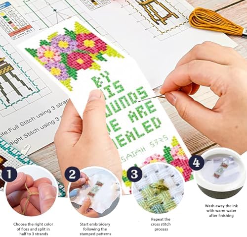 ORIGACH 6 Set Floral & Inspirational Verse Cross Stitch Bookmark Kit - Image 4