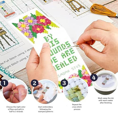 ORIGACH 6 Set Floral & Inspirational Verse Cross Stitch Bookmark Kit - Image 4