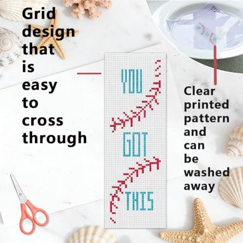 INFUNLY 6 Pcs Baseball Cross Stitch Bookmark Kit with Tassels, Stamped Pre-Printed Embroidery for Adult Beginners, Tools with Floss Scissors Needles Instructions, DIY Gift for Book Lovers - Image 5