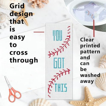 INFUNLY 6 Pcs Baseball Cross Stitch Bookmark Kit with Tassels, Stamped Pre-Printed Embroidery for Adult Beginners, Tools with Floss Scissors Needles Instructions, DIY Gift for Book Lovers - Image 5