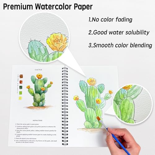 SLWBZ Watercolor Workbook Flower Plants, 15 Different Patterns of Original DIY Designs, 16 Color Watercolor Paint Plates with Palette and Brush, Beginner-Friendly Watercolor Workbooks, Plants - Image 3