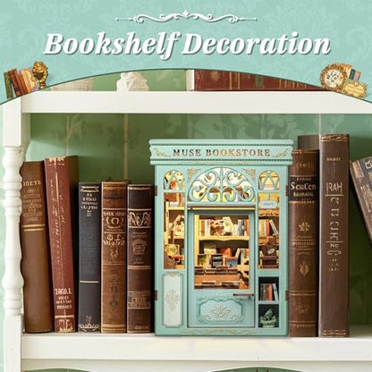 CUTEBEE Book Nook Kit - DIY Miniature House Dollhouse Kit for Adults and Teens, Booknook Tiny House Bookshelf Decor 3D Wooden Puzzle, Gifts for Family, Friends (Muse Bookstore) - Image 6
