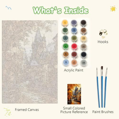 Spandrel Autumn Scenery Framed Paint by Numbers Kit for Adult Castle, Adult Paint by Number Kits on Canvas Landscape, DIY Acrylic Oil Easy Fall Painting by Numbers for Home Wall Decor, 8x12in - Image 6