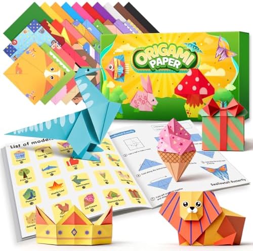 IOOLEEM Origami Paper Kit, 200 Sheets with 80 Patterns, Double Sided Colored Blank Folding Paper Set with Step-by-Step Instructions, Art & Craft Supplies by IOOLEEM