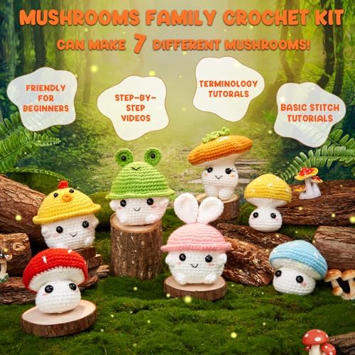MAGIMUSE Crochet Kit for Beginners, Mushroom Family Crochet Craft Kit - Image 2