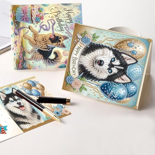 6 Packs Diamond Painting Greeting Card Kits Diamond Art Dog Laser Effect Greeting Cards Animal Special Shaped Diamond Art Greeting Card Arts Crafts for Christmas Birthday Thanksgiving Day(30x15cm) - Image 5