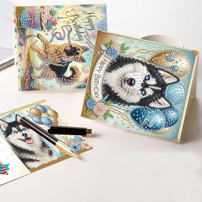 6 Packs Diamond Painting Greeting Card Kits Diamond Art Dog Laser Effect Greeting Cards Animal Special Shaped Diamond Art Greeting Card Arts Crafts for Christmas Birthday Thanksgiving Day(30x15cm) - Image 5