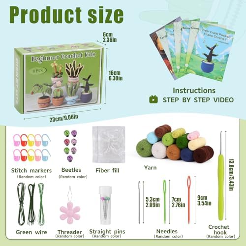 Hssugi Crochet Kit for Beginners, 6PCS Succulents Plants Crochet Kits - Image 4