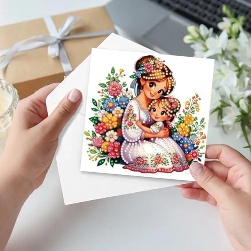 6Pcs Greeting Card DIY Diamond Art Painting Greeting Cards Special Shaped Holiday Blessing Folding Card Kit with Envelopes Arts Crafts for Birthday Festival-Mother01 - Image 6