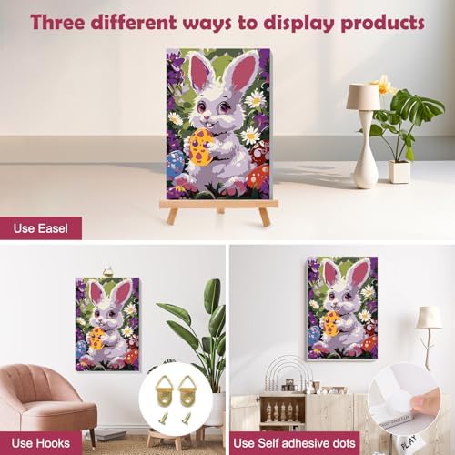 MOGTAA Easter Bunny Paint by Numbers Kit for Adults Beginners with Frame, Easter Eggs Adult Paint by Number Kits on Canvas with Easel, Easy DIY Flowers Oil Painting Kits for Home Decor, 8x12in - Image 3