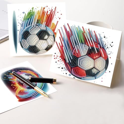 Tontut 6pcs Diamond Art Painting Kit Greeting Card, Football 5D DIY Diamond Handmade Holiday Sparkling Greeting Card with Envelope, Holiday Gift Congratulation - Image 6