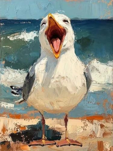 BYGFHLYW Funny Seagull Beach Ocean Paint by Numbers Kit for Adults Canvas by BYGFHLYW