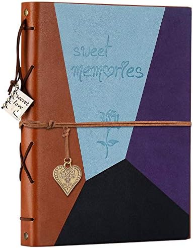 ZEEYUAN Leather Scrapbook Vintage Photo Album Memories DIY Scrap Book, Mothers Day Gift for Mom Mother Scrapbook/Anniversary/Valentines Gifts(Blue Purple) by ZEEYUAN