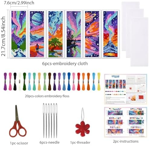 ORIGACH 6 Set Fantasy Dazzling Scenery Cross Stitch Bookmark Kit - Image 2