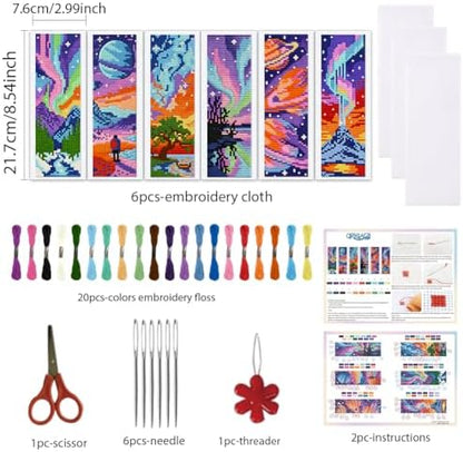 ORIGACH 6 Set Fantasy Dazzling Scenery Cross Stitch Bookmark Kit - Image 2