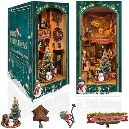 Christmas Book Nook Kit with LED Light - DIY 3D Puzzles Miniature House Kit Rotating Decorative Dollhouse Book Nooks for Adults Teens Gift - Jingle Cabin (SQ-34) by IBOHEYE
