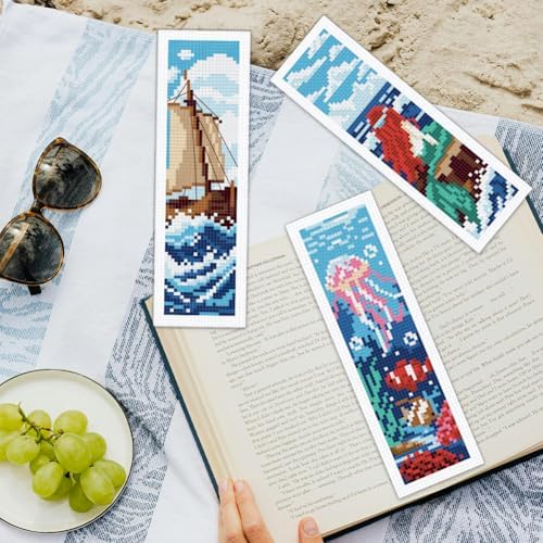ORIGACH 6 Set Ocean Wave & Nautical Cross Stitch Bookmark Kit for Beginner - Image 6