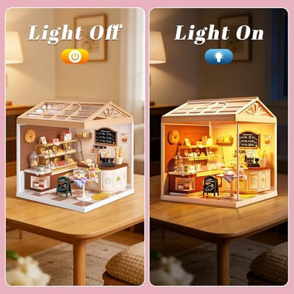 Bread Shop Miniature House Kit with LED Light, 87 Pcs DIY Mini Dollhouse with Roof & Dust Covers for Mini Figures Tiny House Toy for Adults - Image 2