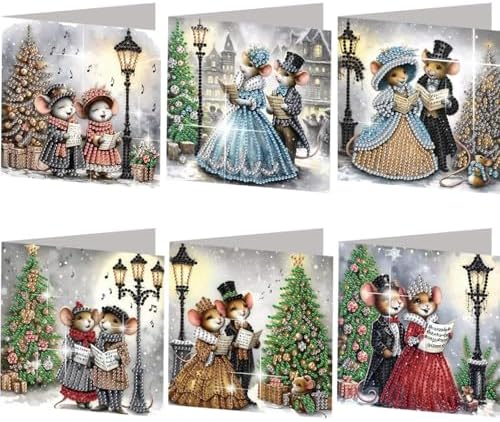 jinglinhh 6pcs Christmas Tree Mouse Couple Diamond Art Painting Greeting Cards with Envelopes, DIY Card Making Kits for Adults, Diamond Art Postcards Christmas Cards Craft Gifts by Unknown