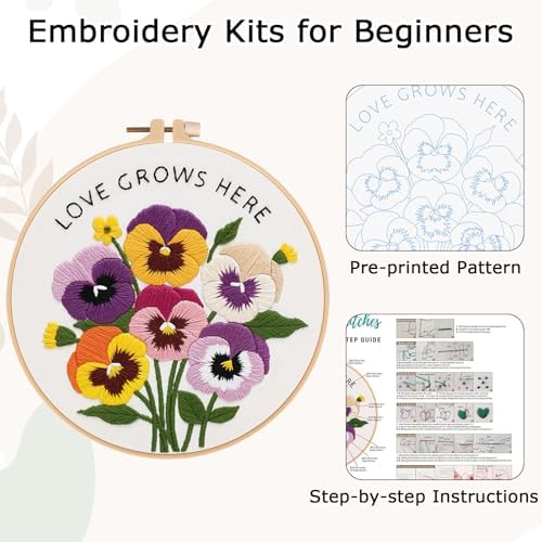 Nuberlic Embroidery Kit for Beginners, Pansy Needlepoint Kit - Image 4