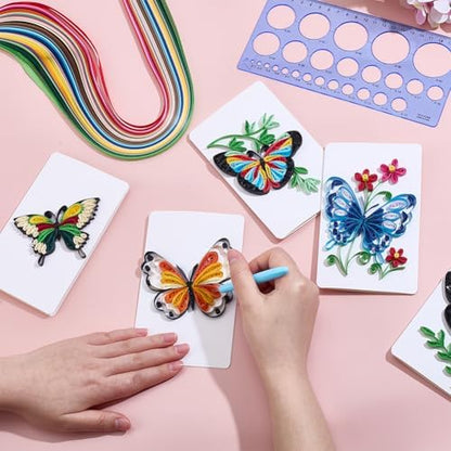 WEBEEDY 20 Sets DIY Butterfly Quilling Greeting Card Kit Paper Quilling Kit for Adults Beginners 5 Styles Butterfly Animal Greeting Card Making Kit with Instruction Birthday Thanksgiving Gift - Image 4