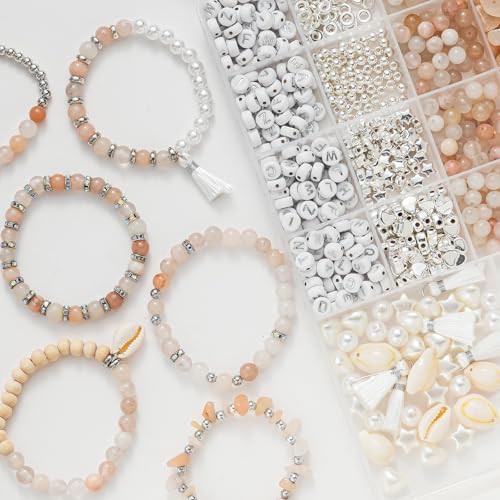 Xyliise Bracelet Making Kit Natürliche Perlen Set for Adults Beads for Bracelets Silver Jewelry Making Supplies DIY Jewelry Necklace Earrings (CZ006-Pink) - Image 4