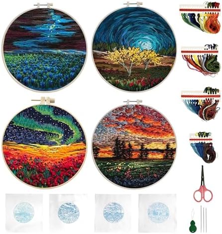 Maydear 4 Pack Embroidery Starter Kit with Pattern, Stamped Cross Stitch Kits for Beginners Adults with Embroidery Hoop and Instructions, Hand Embroidery Kit (Embroidery kit flower2) - Image 3