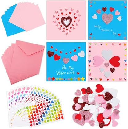 Zonon 16 Pack Valentines Crafts DIY Card Valentines's Day Kits Foam Heart Sticker Craft DIY Kits Envelopes Cards Set for Exchange Gifts (Cute Color) by Zonon