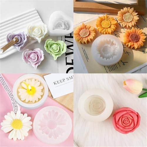 9Pcs Flower Silicone Molds for Candle Making 3D Sunflower Rose Peony Daisy Shape Silicone Soap Molds for DIY Home Decor Handmade Gift (9PCS Flower Mold Set) - Image 4