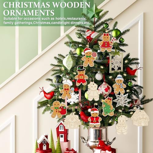 80PCS Wooden Christmas Ornaments to Paint, 8 Styles DIY Blank Unfinished Wood Gingerbread Man Cutouts Ornament for Crafts Winter Hanging Decorations - Image 3