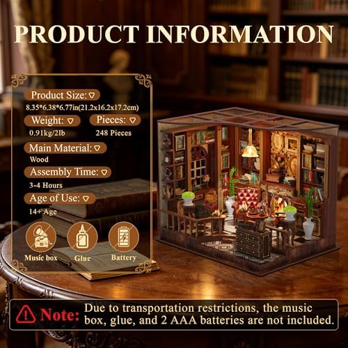 SUNNINO Book Nook Kits for Adults, DIY Miniature Dollhouse Kit - Image 3