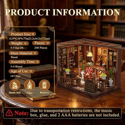 SUNNINO Book Nook Kits for Adults, DIY Miniature Dollhouse Kit - Image 3