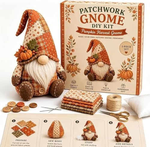 TREBIN Patchwork DIY Sewing Kit for Adults Beginners, Animal Craft Kits, Handmade Beaded Fabric Cover, Sewing Craft Kit for Home Decor Keychain Tissue Box Cover (Winter Thanksgiving Christmas Grome) - Image 5