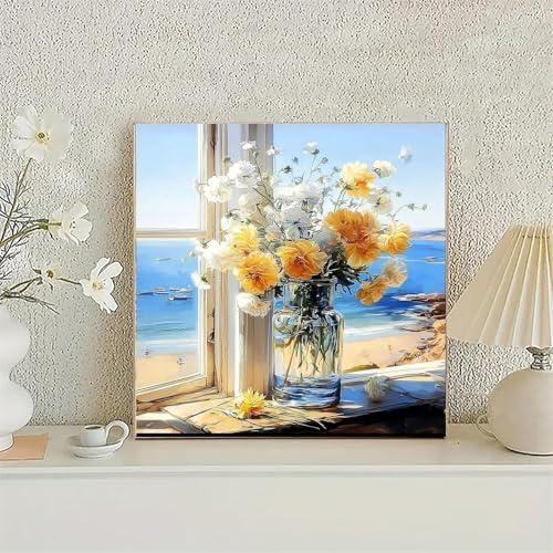 bestact Framed Daisy Paint by Numbers Kits for Adults,Flowers Painting by Numbers with Framed for Beginner on Canvas Easy DIY Painting Kits for Home Wall Decoration and Gifts,8x8INCH (Flower5) - Image 2
