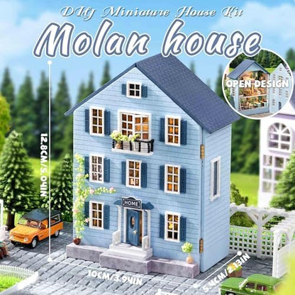 Kisoy Romantic and Cute Dollhouse Miniature DIY House Kit Creative Room Perfect DIY Gift for Friends, Lovers and Families (Molan House) - Image 2