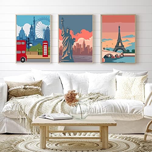 cupmod 6 Packs Paint by Number Kits for Adults Beginners,City Travel Easy Acrylic Kits,Oil Painting Art on Canvas Without Frame Home Wall Decor 7.8x11.8inch (MT11189-MT11194) - Image 2