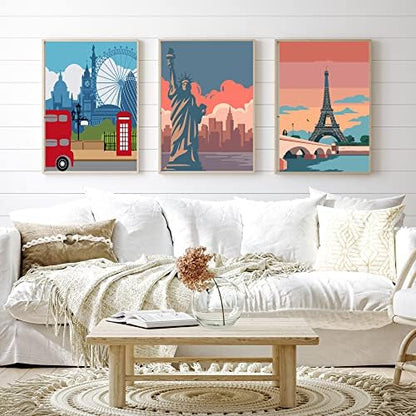 cupmod 6 Packs Paint by Number Kits for Adults Beginners,City Travel Easy Acrylic Kits,Oil Painting Art on Canvas Without Frame Home Wall Decor 7.8x11.8inch (MT11189-MT11194) - Image 2
