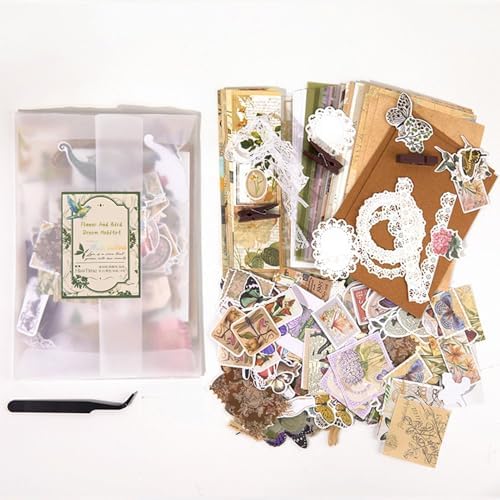 251Pcs Vintage Scrapbook Supplies Pack Kit for Junk Journal Bullet Aesthetic Paper Stickers Stuff Journaling Planners Diary Botanical Collage by Unknown