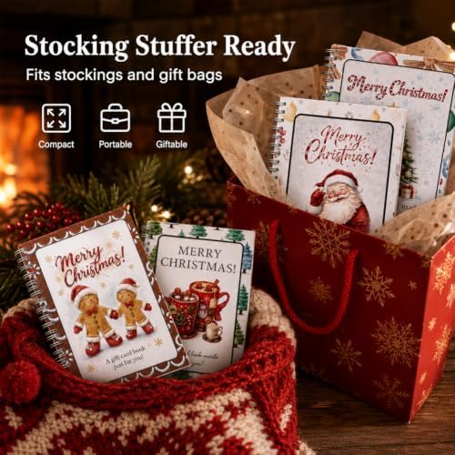 4PCS Christmas Gift Card Book, 5x7 Holiday Gift Booklet, DIY Spiral-Bound Merry Christmas College Survival Kit, 10-Page Surprise Greeting Card Book for Cards Cash, Students Graduation Gift (E#) - Image 4