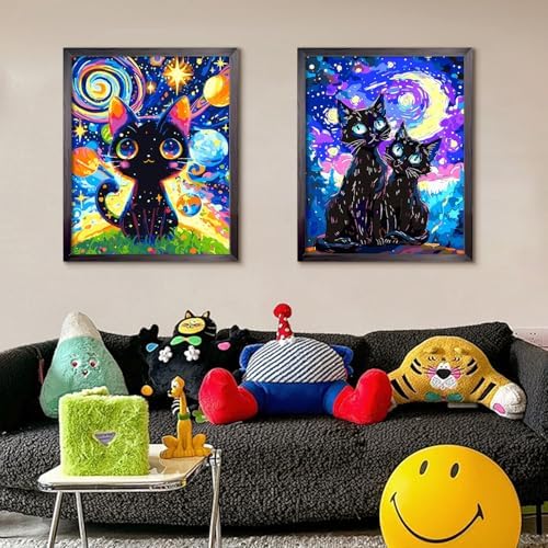 Yunnuo Paint by Numbers Kit for Adults Cat,Adult Paint by Number Kits on Canvas,Painting by Numbers for Beginners Black Cat and Starry Night,DIY Oil Painting Kit for Home Wall Decor Gift (16x20 Inch) - Image 4