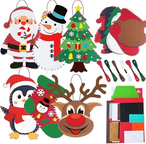 6 Sets Christmas Felt Ornament Sewing Kit, Christmas Ornaments Supplies Santa Elk Snowman Felt Sewing Socking Kit DIY Activity Perfect for Xmas Arts by Unknown