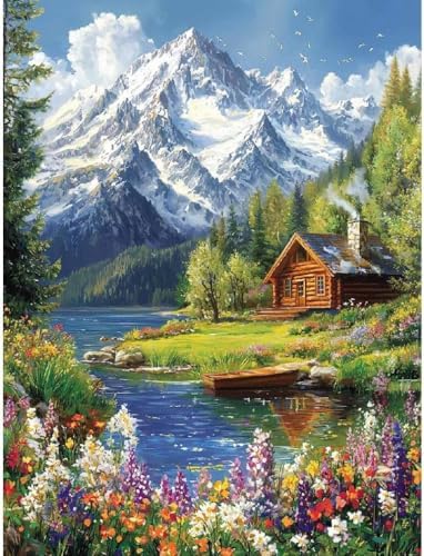 Eiazuiks Stamping Cross Stitch Kit, Snow Mountain Counting Cross Stitch Kit for Adult Beginners, Full Line DIY Stitching Kit for Home Decor Cross Stitch Patterns 12x16 inches by Eiazuiks