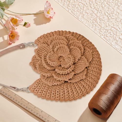 FREEBLOSS Flower Crochet Bag Kit for Beginners Complete Starter Set with Step-By-Step Video Tutorials Crochet Tote Bag Set Knitting Kit Adult Crafts Projects, Champagne - Image 6