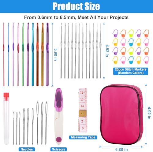 MECHEER Crochet Hooks Set, 54 Pack Crochet Needles Set Crochet Kits for Beginners, Ergonomic Crochet Hooks Kit with Storage Case, Knitting Needles, Hand Craft Knitting Accessories for Crocheters - Image 2