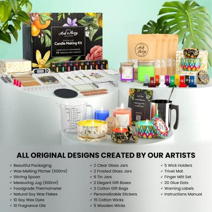 ASH & HARRY Premium Soy Candle Making Kit for Adults, Complete Gift Set with 10 Premium Tins & Jars, DIY Starter Candle Making Supplies, Perfect Home Decorations Holiday Gift Which Makes 10 Candles - Image 2