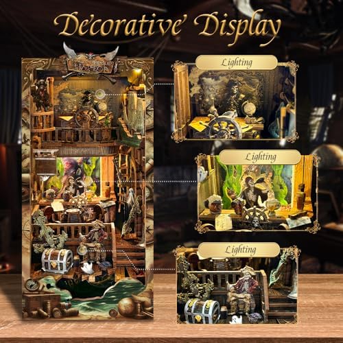 Magic Book Nook Kit 3D Wooden Puzzle for Adults Decorative Bookend Stand Book Nook Bookshelf Insert Bookcase Toy for Teenagers Gift Model Kits - New World (SQ-36) - Image 4