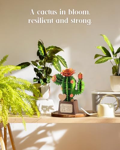 KAAYEE 3D Puzzles for Adults Cactus Potted, 92 Pcs Wooden Puzzle DIY Handcraft Kit, Succulent Flower Series Home Office Decor, Gift for Friends Family Elders Birthday Housewarming - Image 2