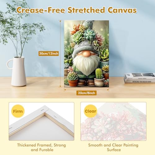 Bowetile Framed Paint by Numbers Gnome Kit for Adults, Adults' Paint-by-Number Kits on Canvas, Painting by Numbers Succulents, DIY Acrylic Number Painting for Home Wall Decor, 8x12in - Image 2