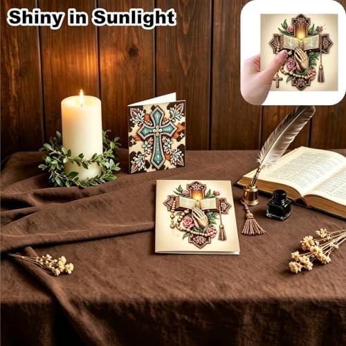 Zyvoreva 12 PCS Cross Diamond Painting Greeting Cards with Envelopes, Religious Diamond Art Kits for Adults, 5D DIY Bible Butterfly Art Crosses Cards for Birthday Baptism Sympathy Gifts (Cross) - Image 6